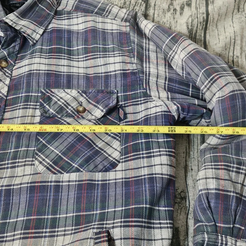 VTG Big Yank Flannel Shirt Jacket Mens XL Blue Plaid Quilt Button Chore Shacket